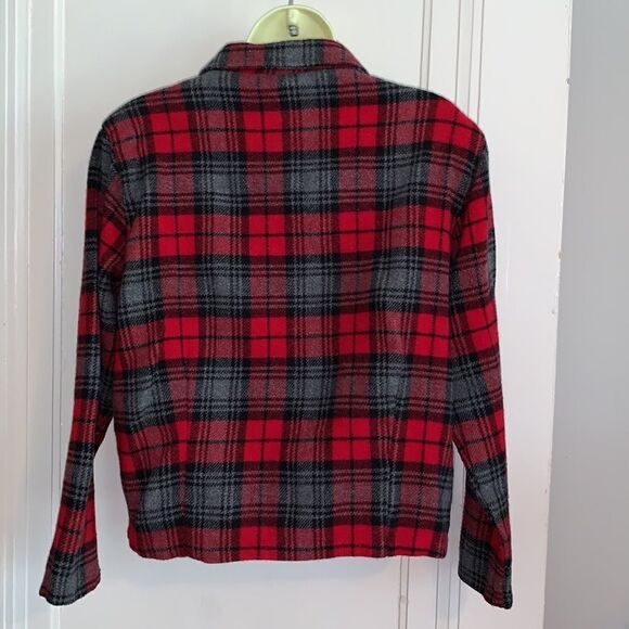 Vtg 90s Fresno Sport red & black plaid wool short jacket - Picture 7 of 8